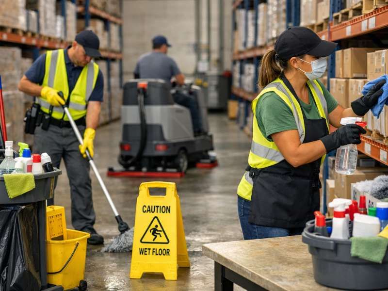 Professional cleaning team at work