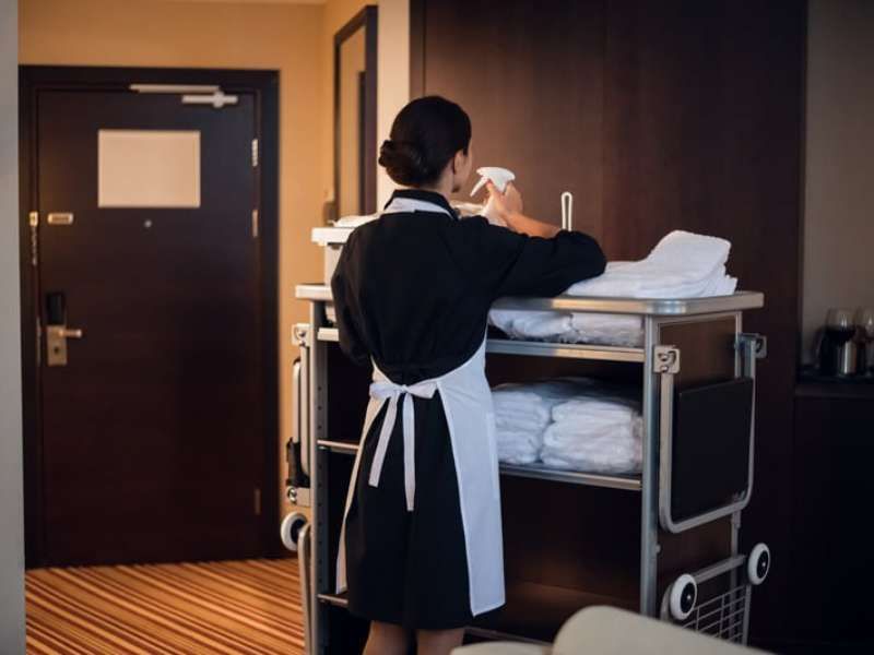 Spotless luxury hotel room with crisp linens