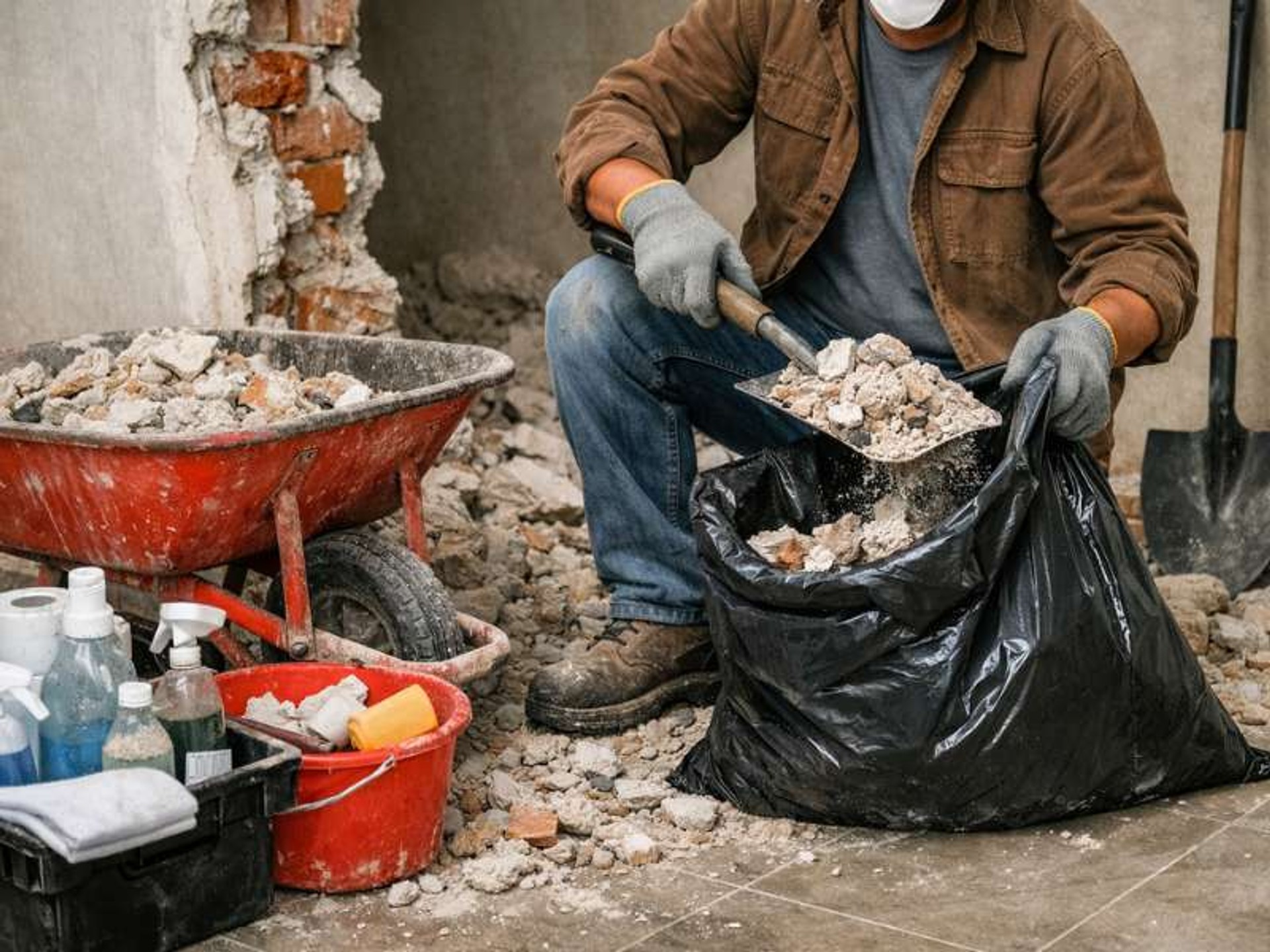 Professional cleaner doing post-construction clean-up