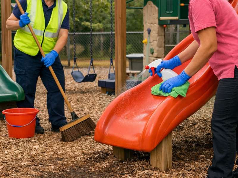 Outdoor play area and equipment cleaning at kindergarten and day-care centre