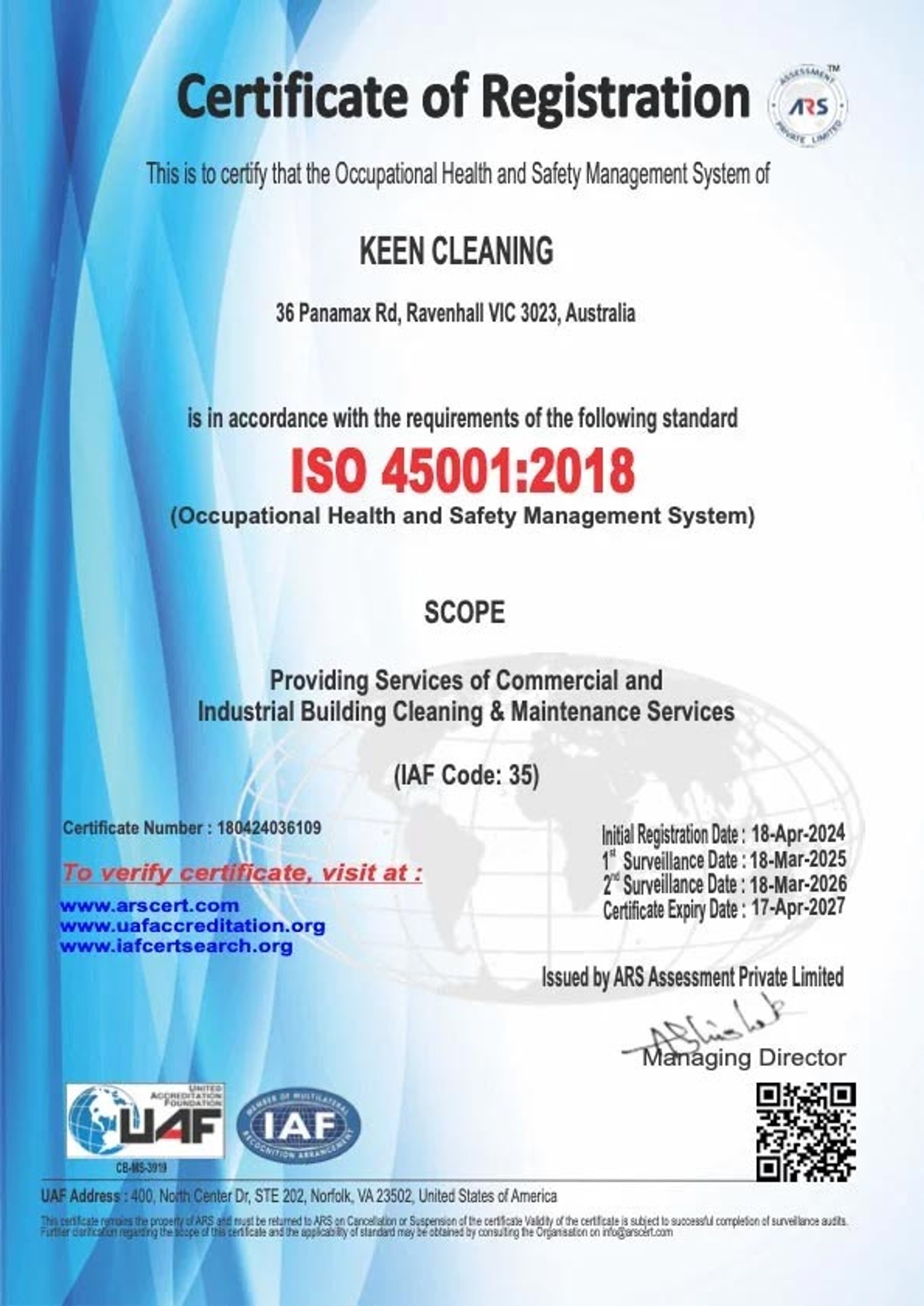 ISO 45001:2018 · Occupational Health & Safety Management System