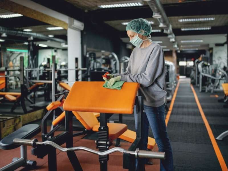 Modern fitness centre interior with stationary bikes and cardio equipment