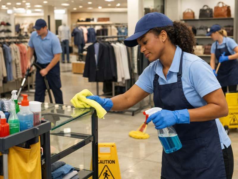 Modern retail clothing store with clean displays