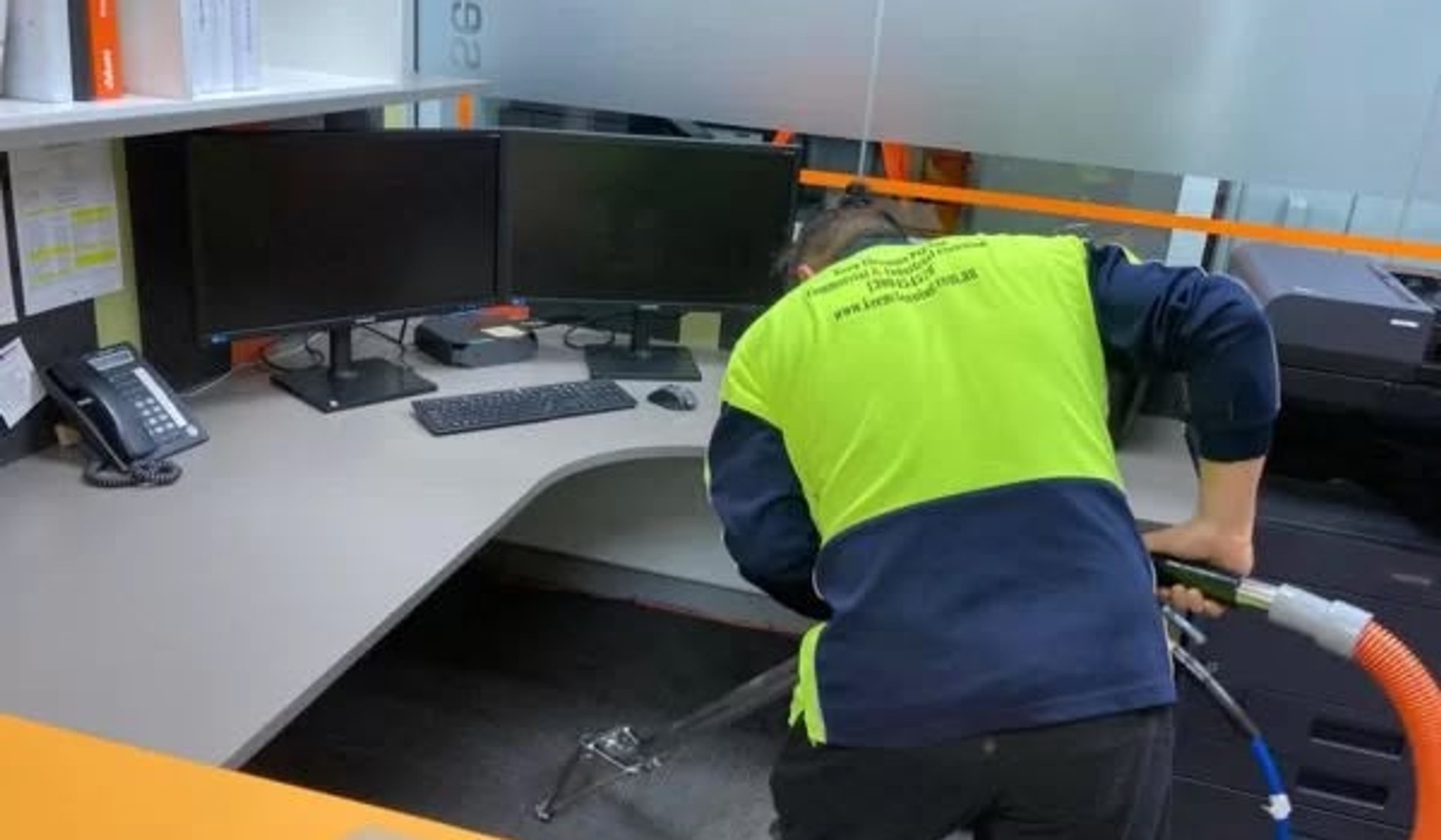 Professional steam cleaning of commercial office carpet
