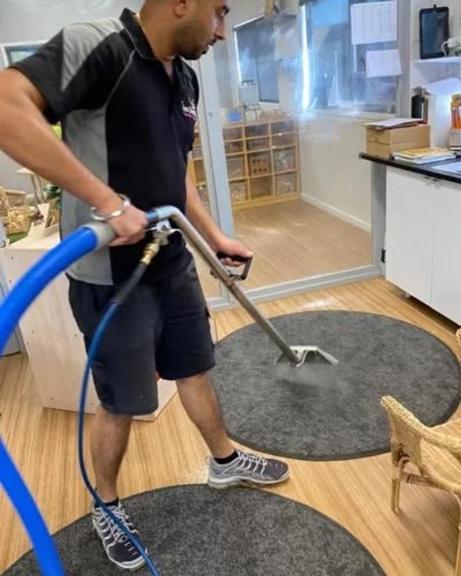 Carpet steam cleaning equipment in a childcare centre