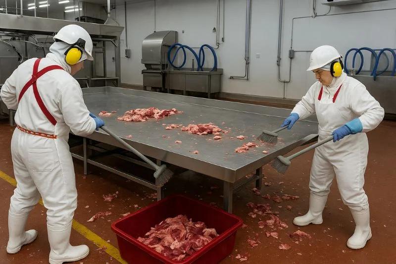 Polished stainless steel surfaces in food processing facility