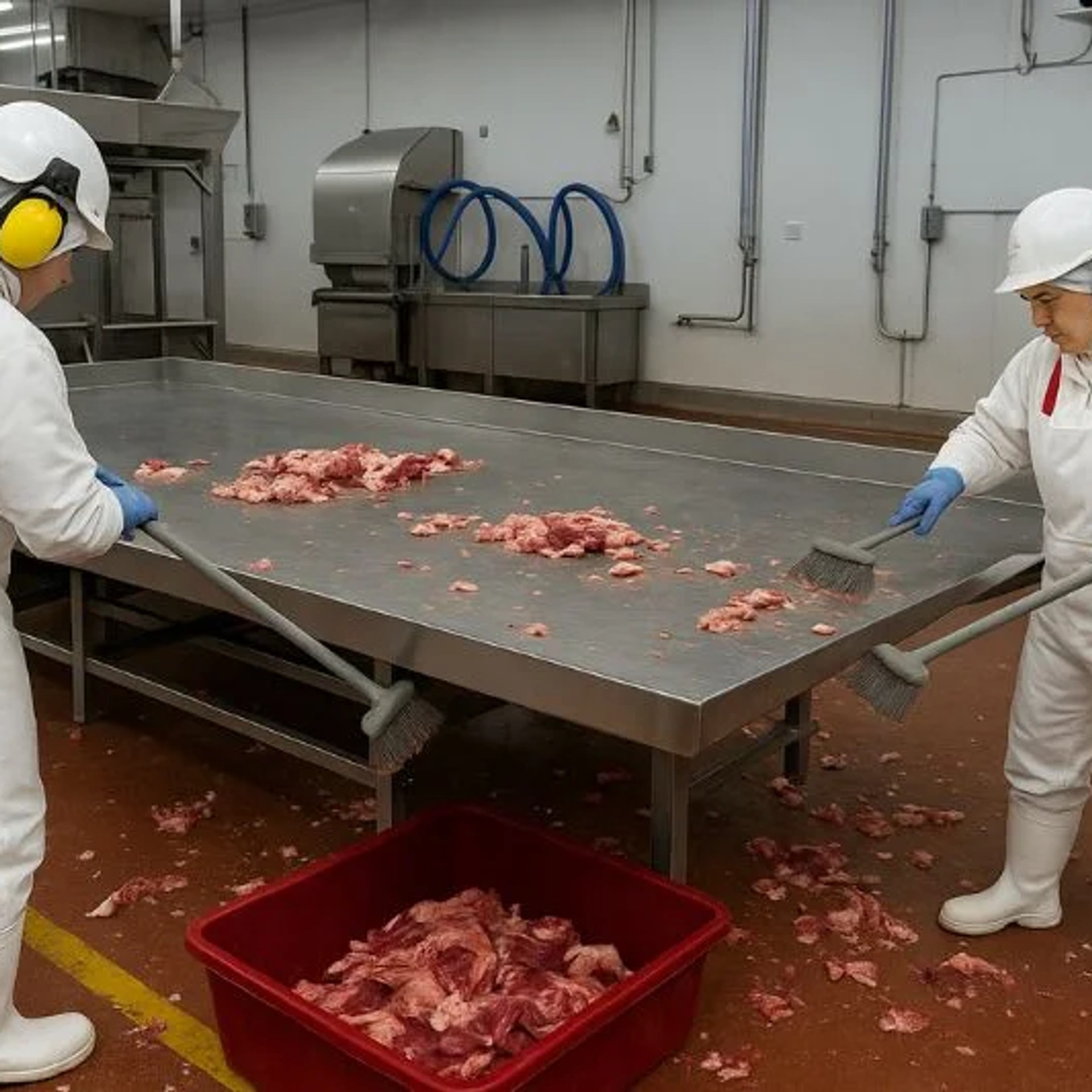 Polished stainless steel surfaces in food processing facility