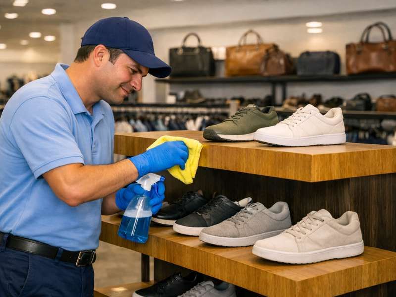 Spotless retail store interior with polished floors and clean displays
