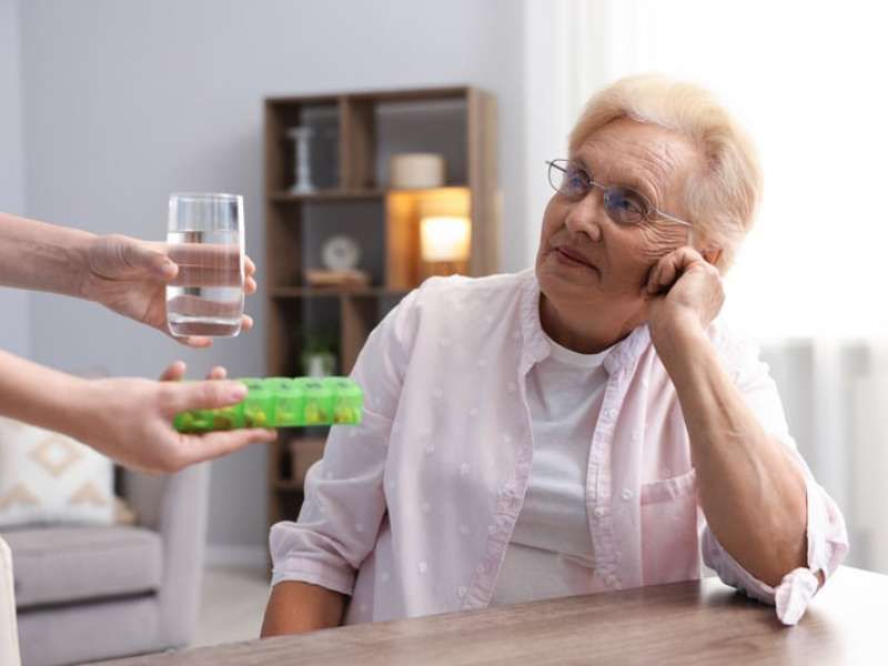 Clean kitchen and dining area in nursing home facility