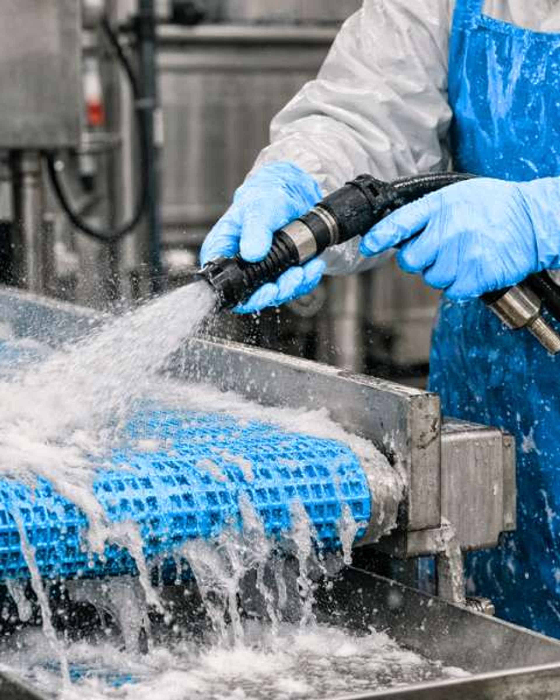 Modern food manufacturing plant interior with stainless-steel processing line and machinery