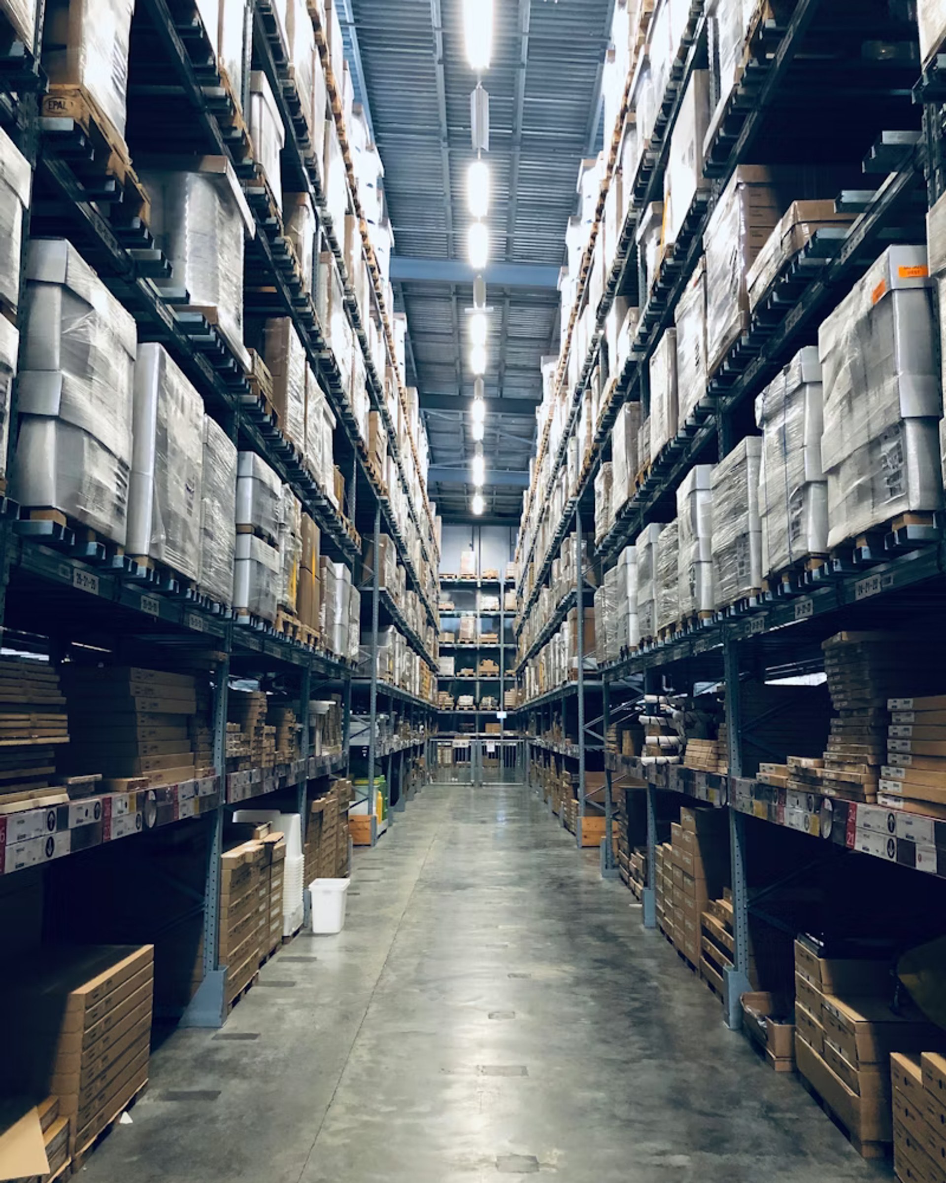 Commercial warehouse with clean floors and organised racking