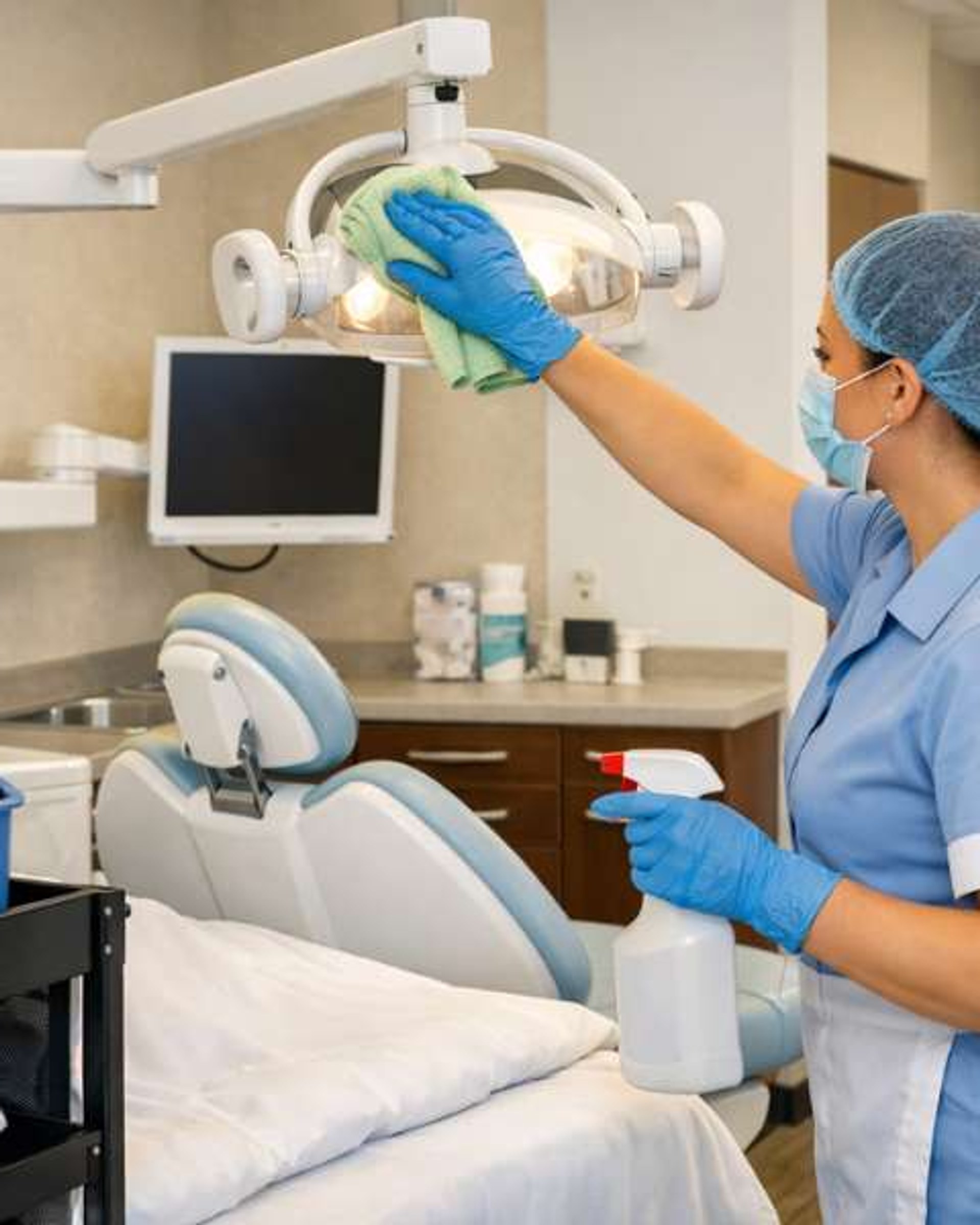 Spotless modern medical examination room — fully sanitised