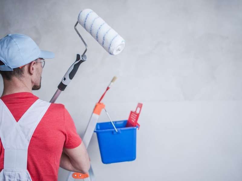 Professional painter painting a residential wall in Australia