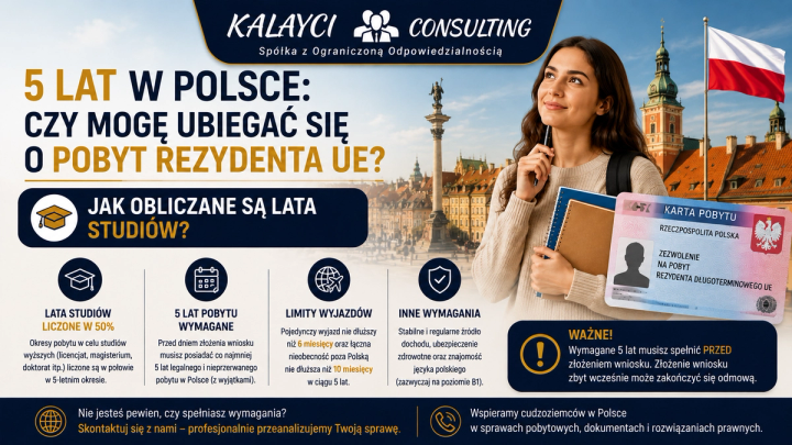 Minęło 5 lat mojego pobytu w Polsce: czy mogę ubiegać się o zezwolenie na pobyt długoterminowy w UE? Jak liczy się okres studiów?