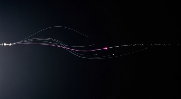 Abstract visualization of noise resolving into structure — diffusion and flow matching