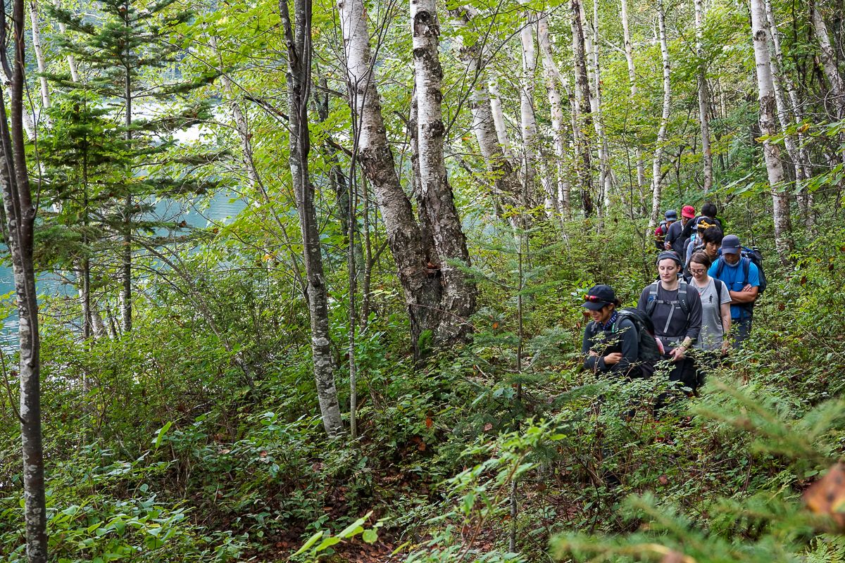 Walking on the trail by Lake Shikaribetsu