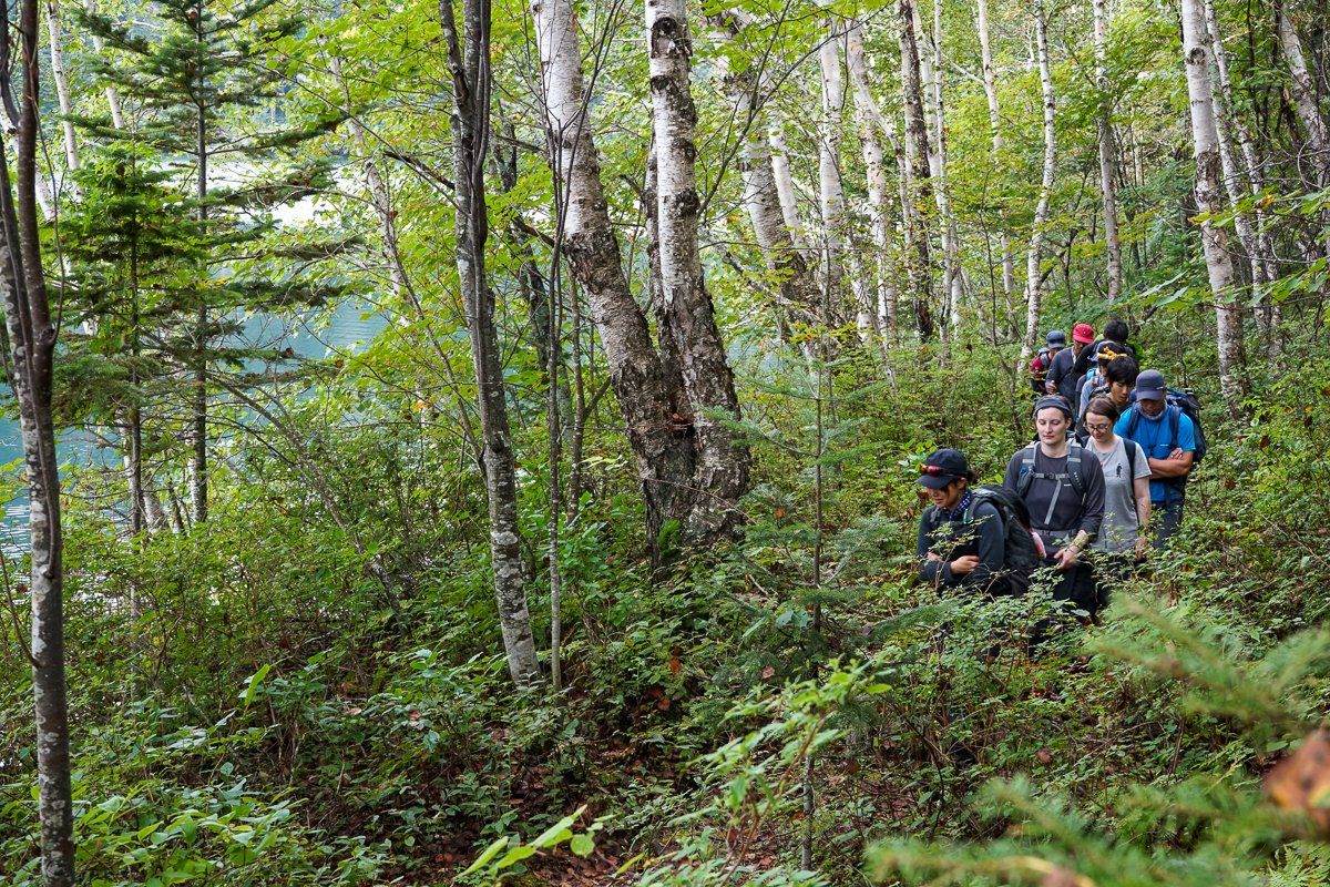 Walking leisurely along the side of Lake Shikaribestu