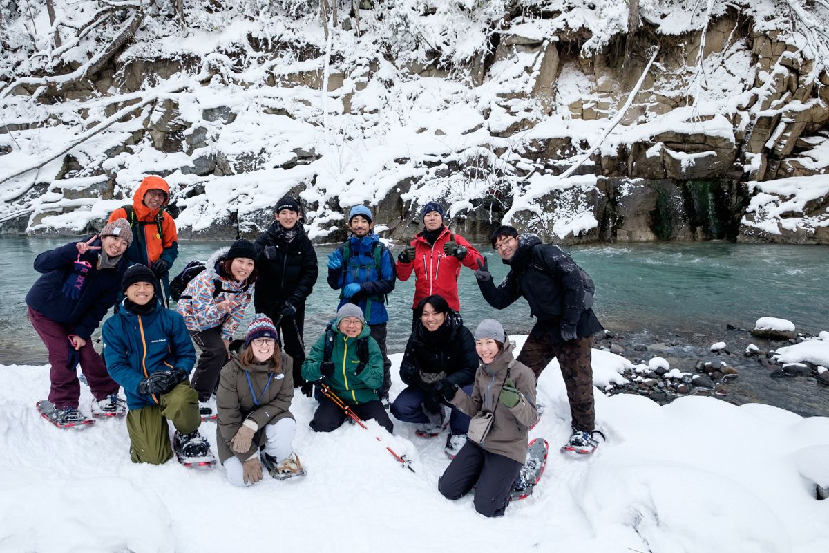 Group photo at Biei's Blue River