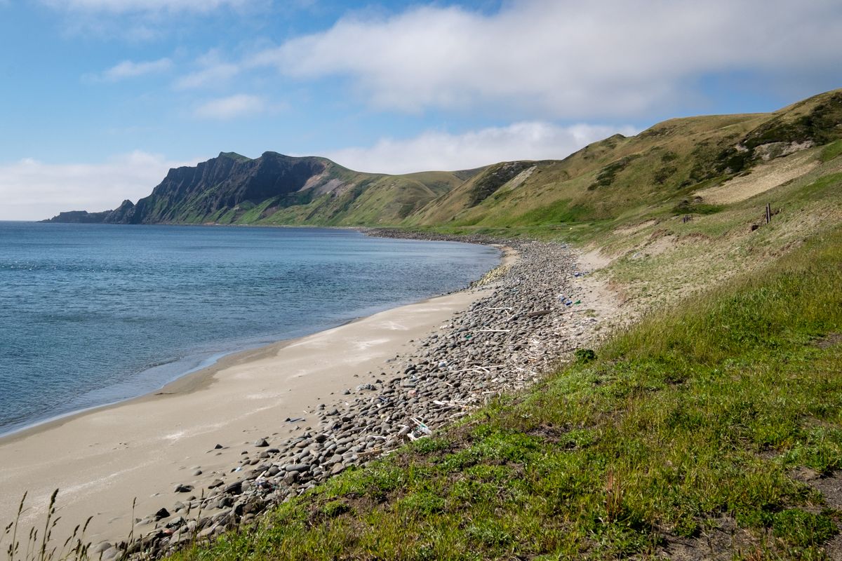 Beach winds all the way to Cape Gorota, which juts out into the sea.