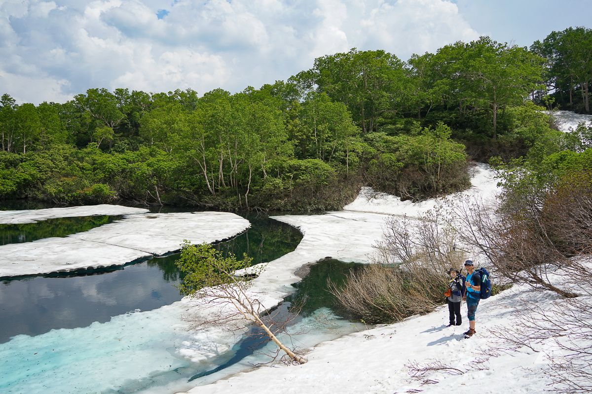 Hiking on snow drifts in Daisetsuzan National Park, Hokkaido