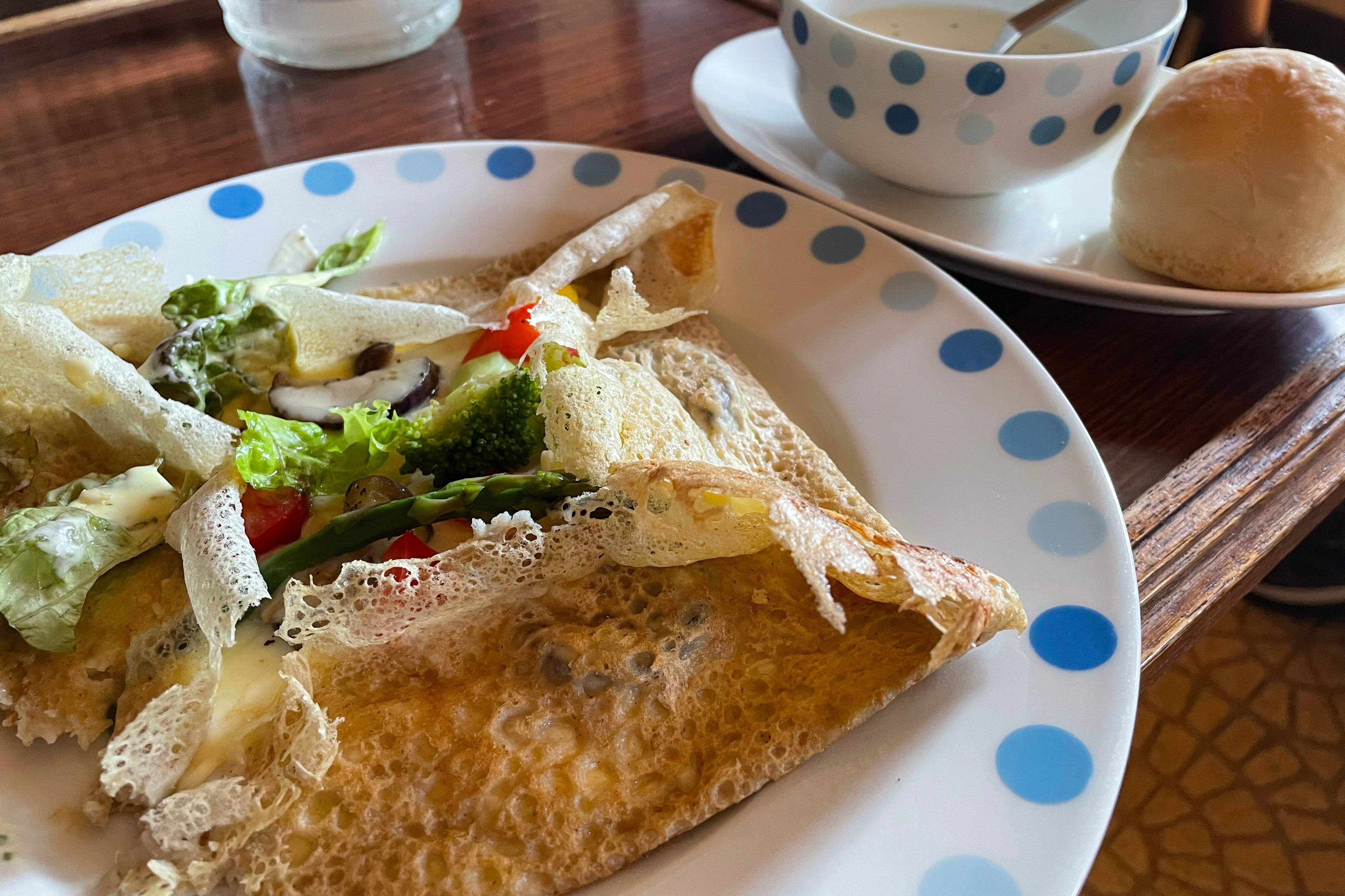 A galette is packed with vegetables