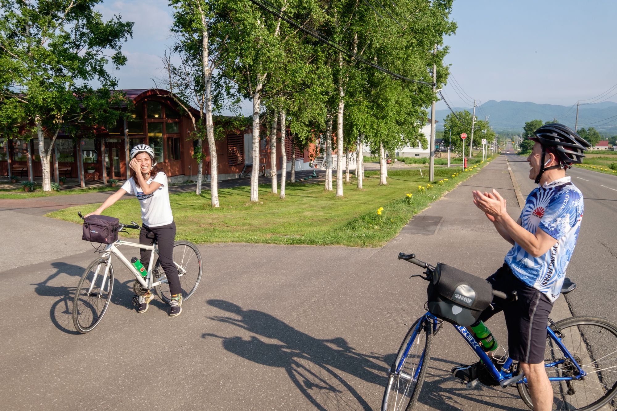 Arriving at a pitstop for ice cream, after a long climb from Niseko