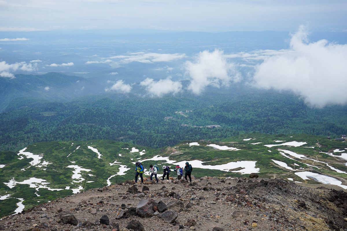 Hikers on the climb up to Mt Asahidake, Daisetsuzan