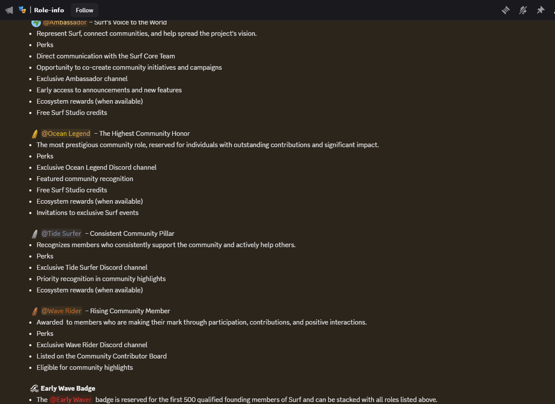 Thông báo cập nhật về role trong Discord của Surf