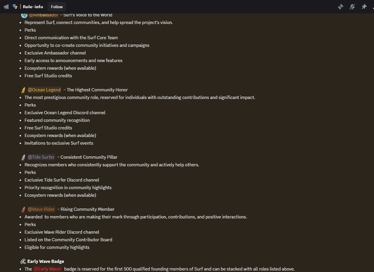Thông báo cập nhật về role trong Discord của Surf