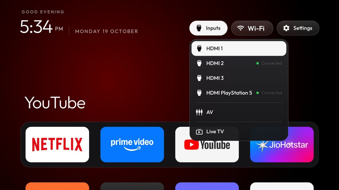 CleanYourTV’s input selector with HDMI, AV and Live TV entries.