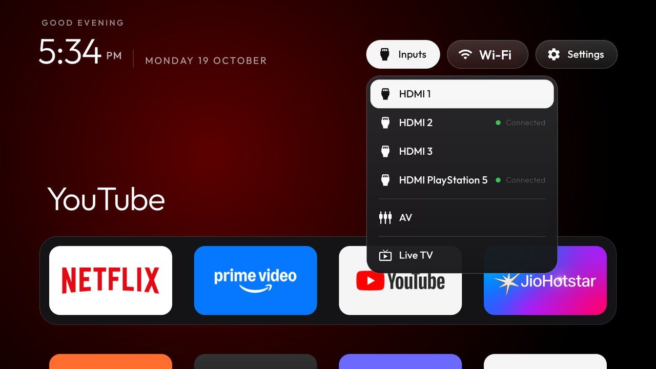 CleanYourTV’s input selector with HDMI, AV and Live TV entries.