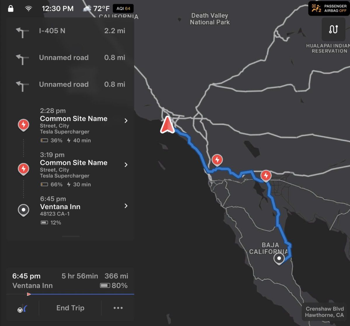 واجهة محطات تسلا تعرض اسم الشارع والمدينة