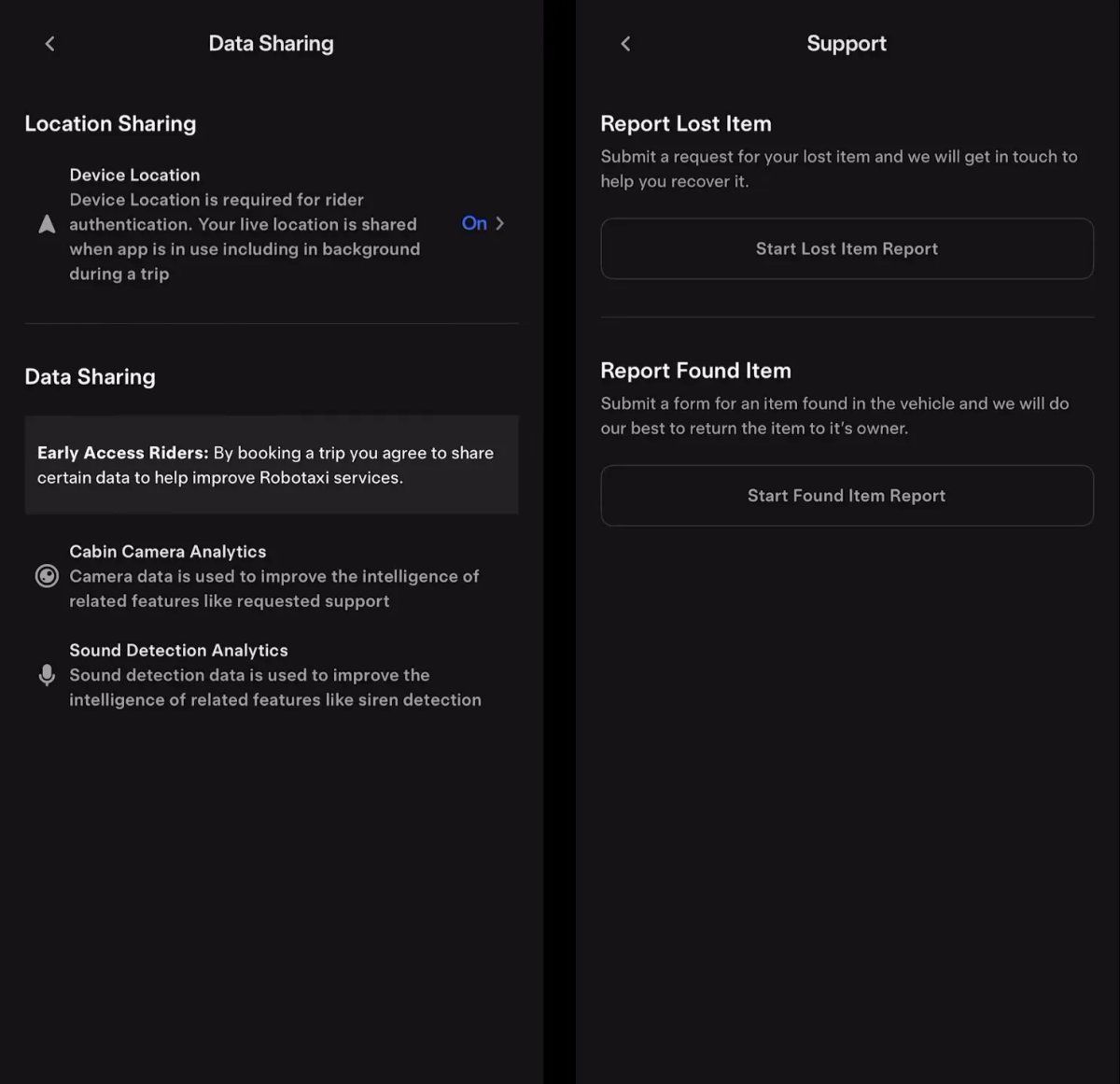 واجهة لإعدادات أو رسائل داخل تطبيق روبوتاكسي