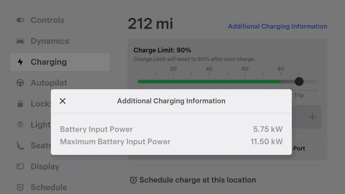 نافذة المعلومات الإضافية أثناء الشحن