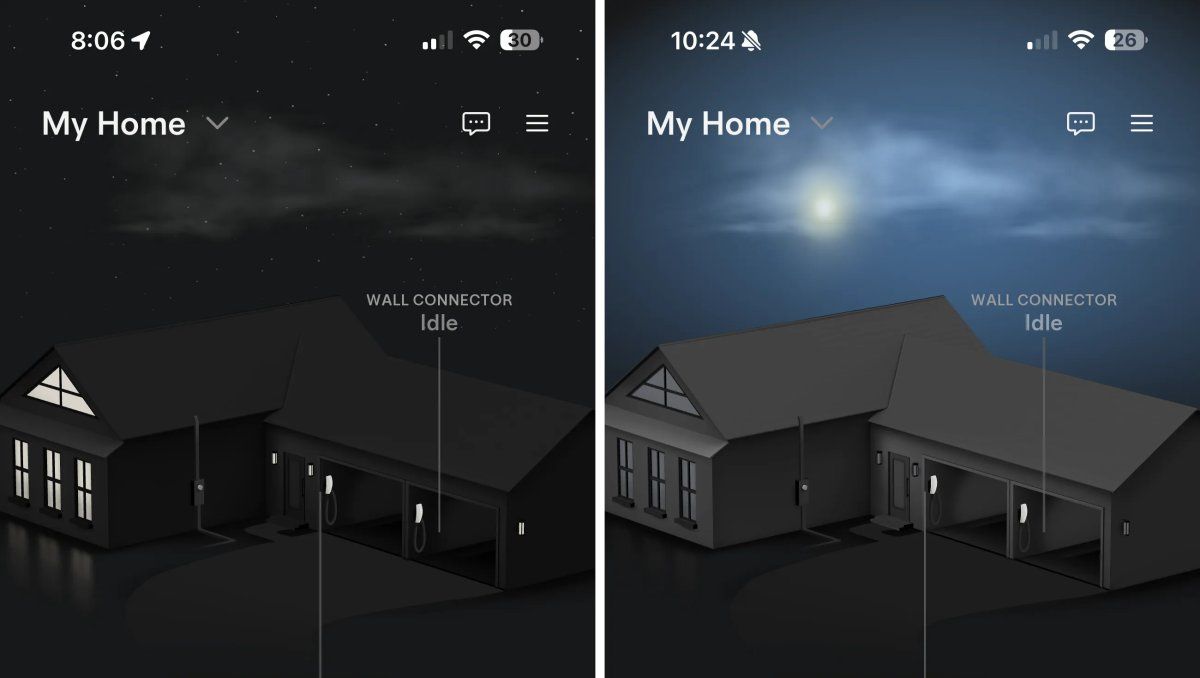 تصويرات الطقس الحية في قسم المنزل بتطبيق تسلا