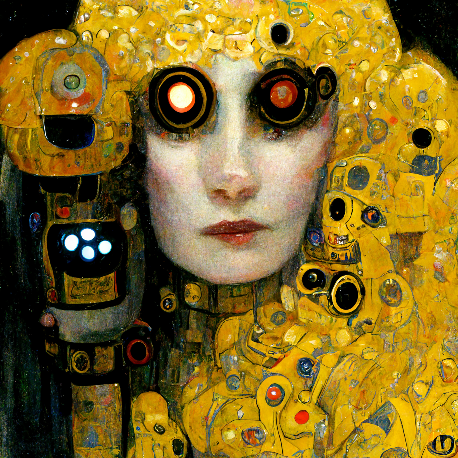 KI-generierte Roboterfigur im Stil von Gustav Klimt