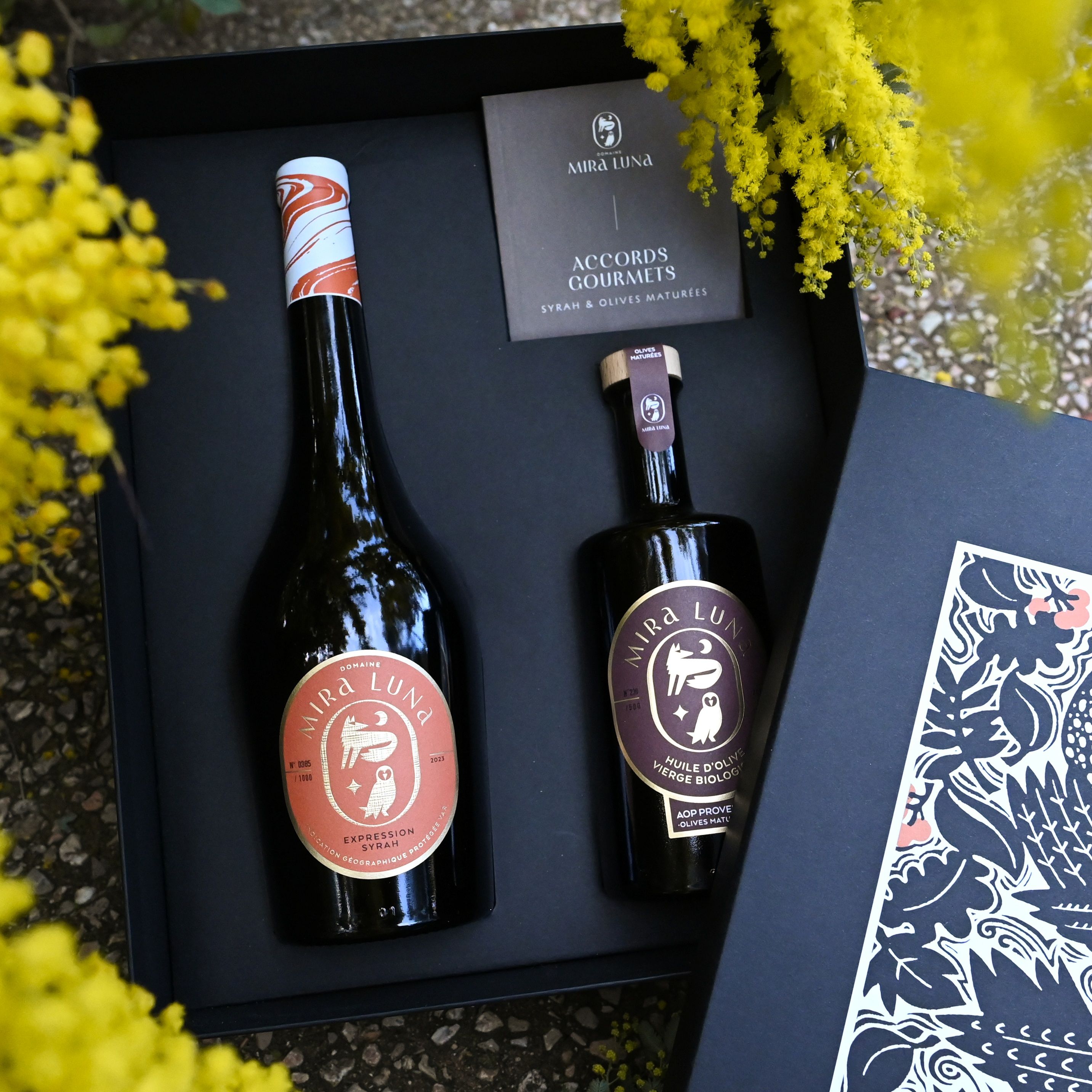 Coffret accords gourmets vin Syrah et huile d'olives maturées