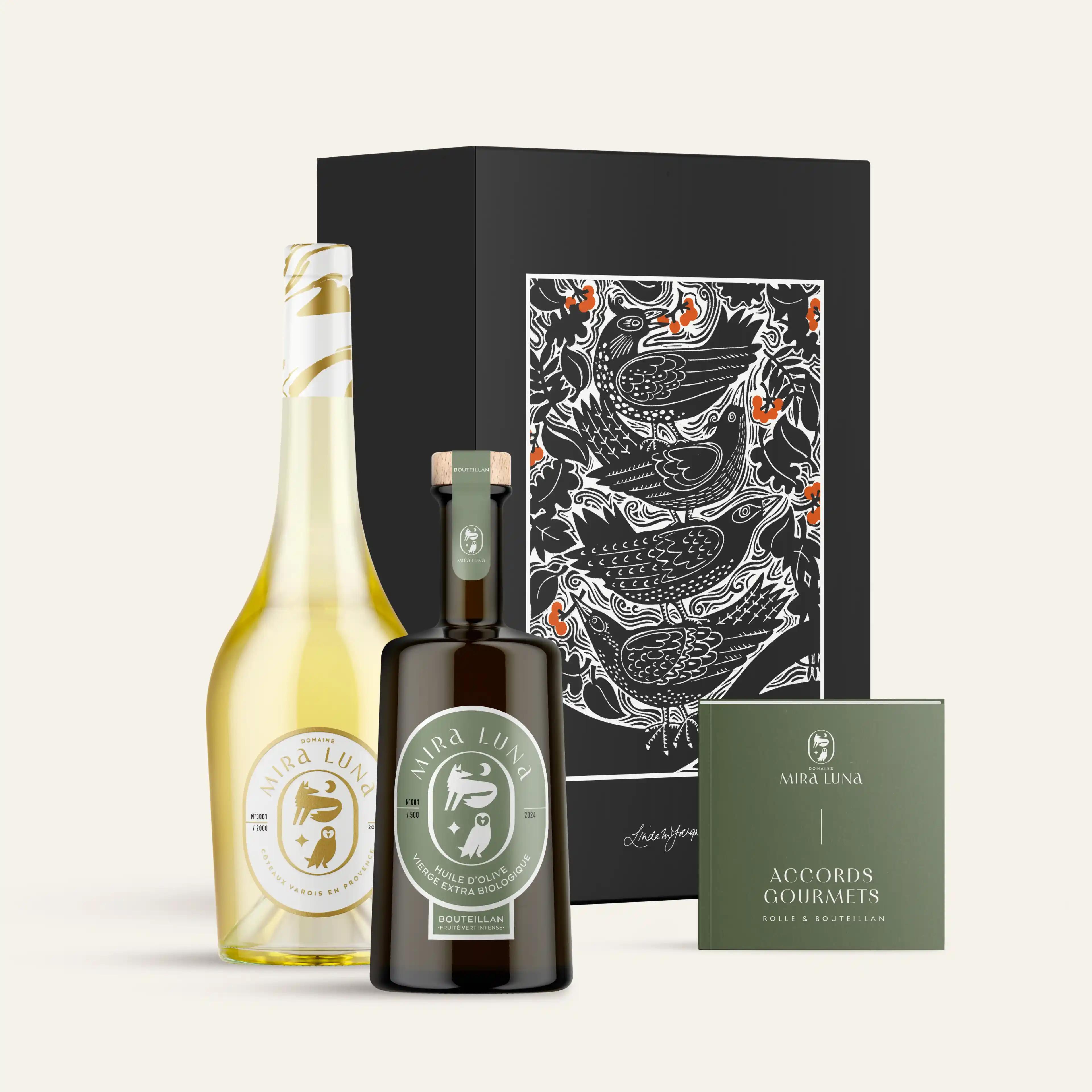 Coffret accords gourmets vin Rolle et huile d'olive Bouteillan