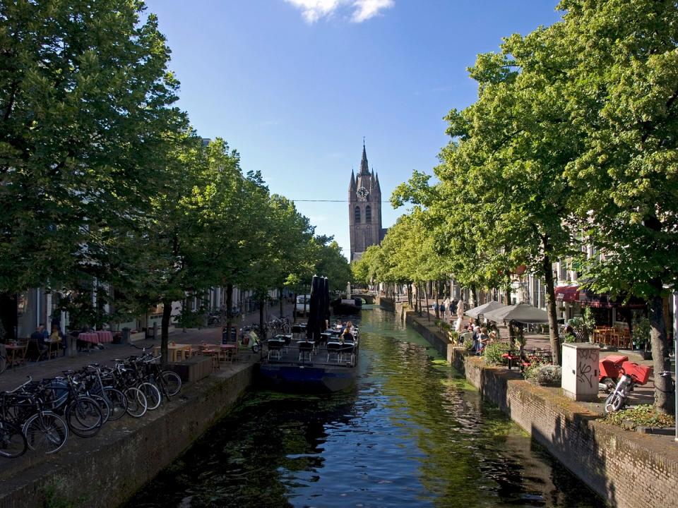 Canal houses along the Oude Delft canal in the historic centre of Delft