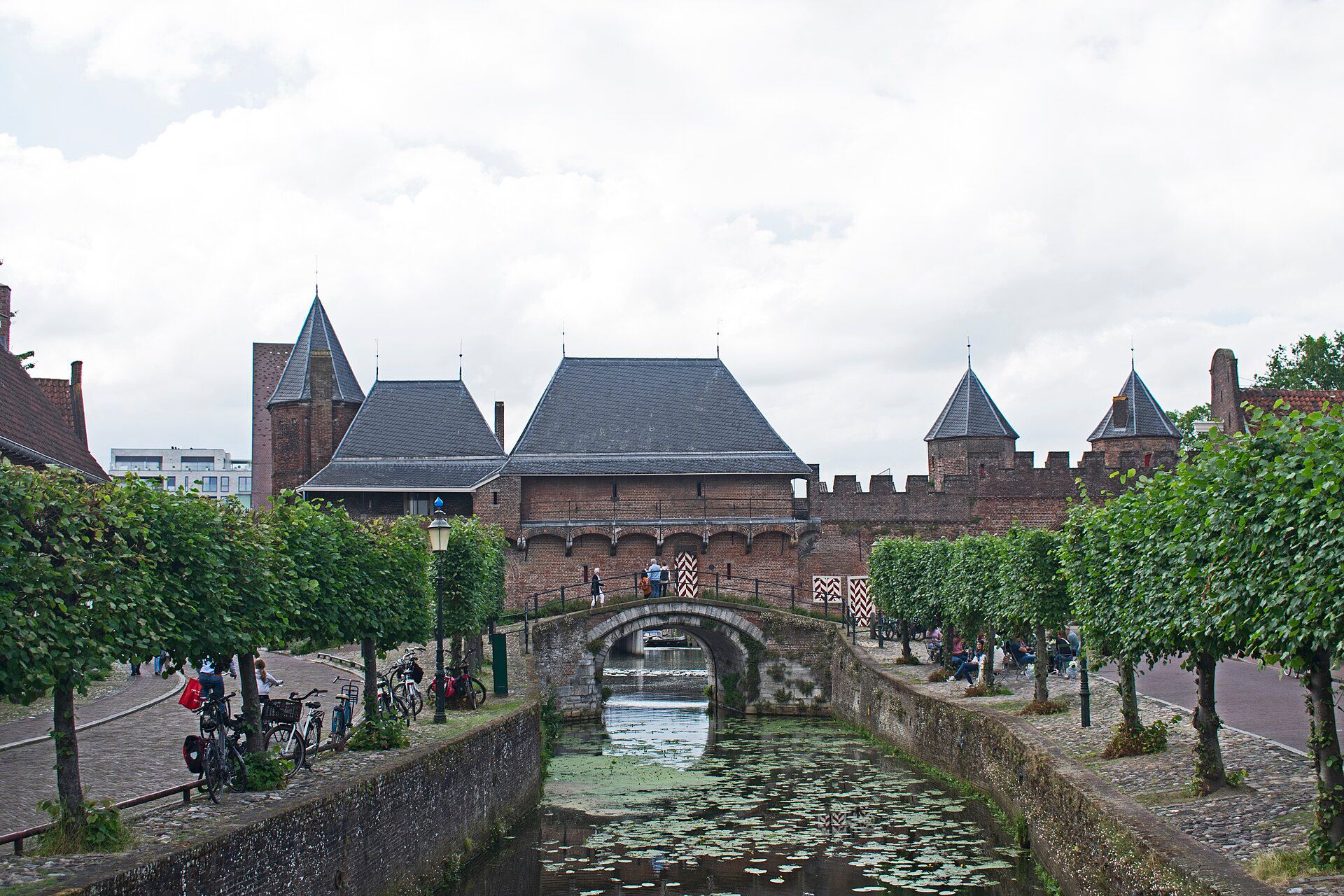 The medieval Koppelpoort gate spanning the river Eem in Amersfoort, seen from the southeast