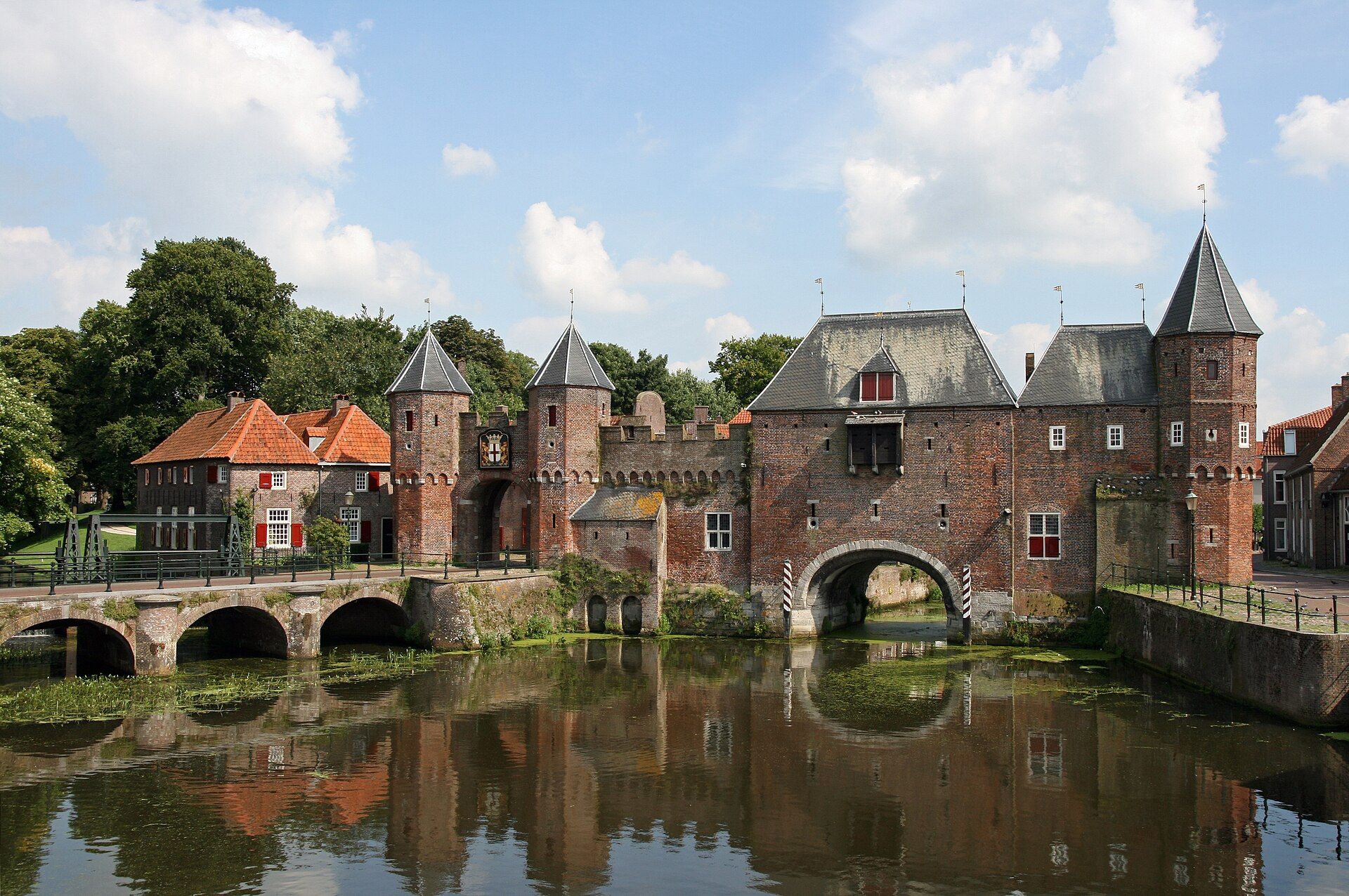 The Koppelpoort, Amersfoort's combined land and water gate, reflected in the river Eem