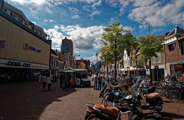 Gedempte Gracht shopping street in the centre of Zaandam, the main retail artery of the Zaanstad municipality