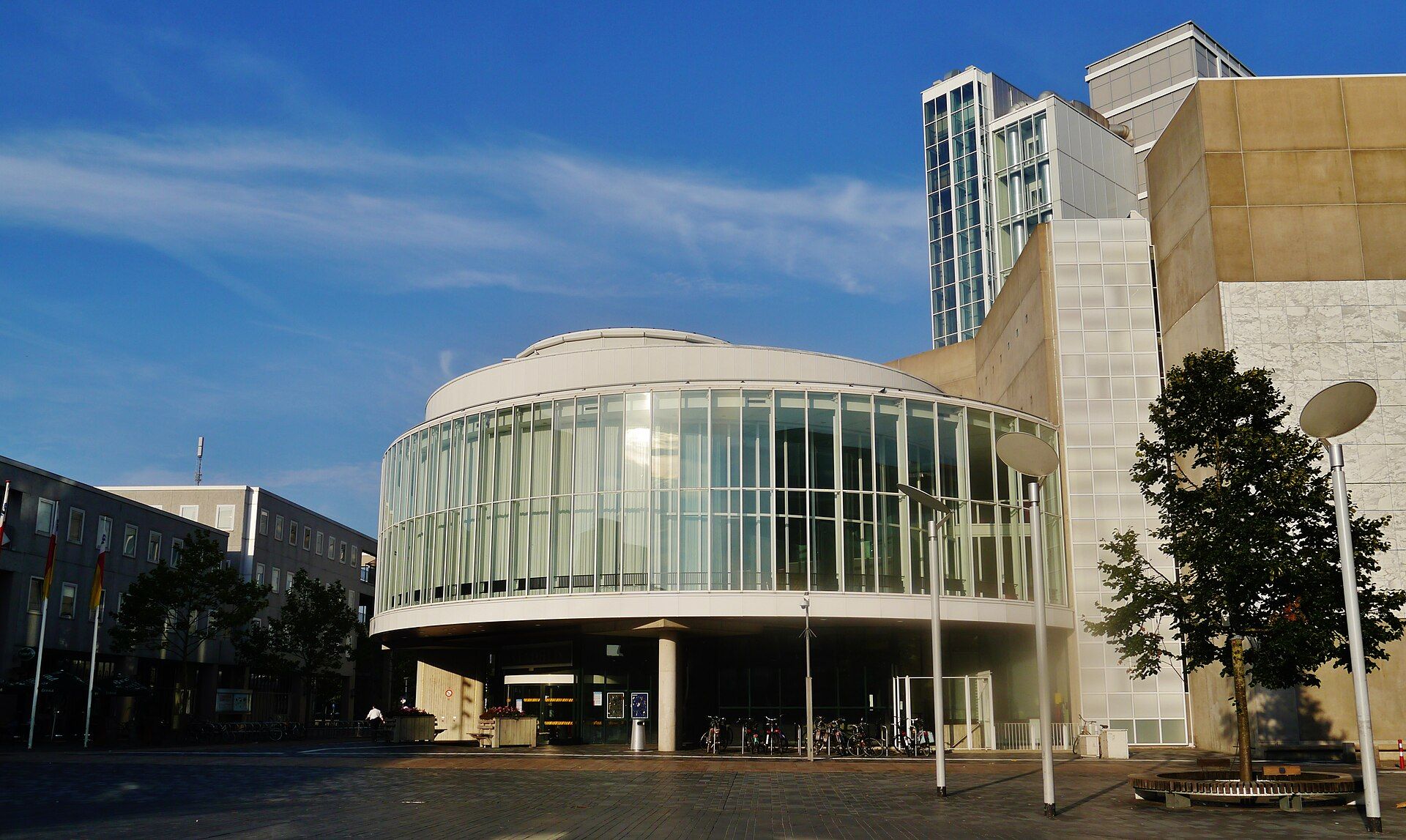 The modern glass town hall on the Stadhuisplein in the centre of Almere