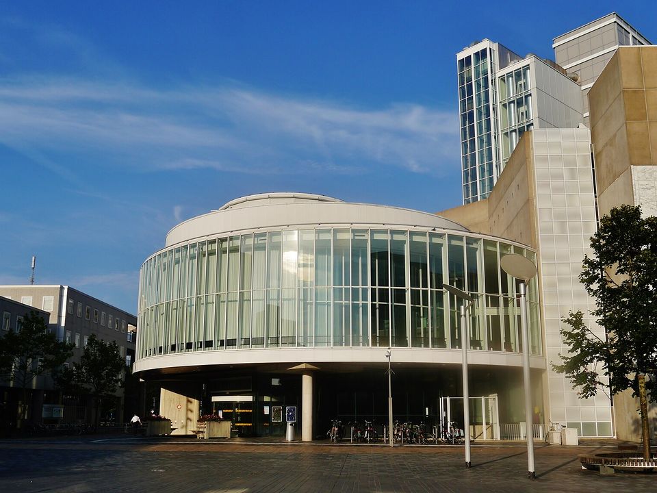 The modern glass town hall on the Stadhuisplein in the centre of Almere