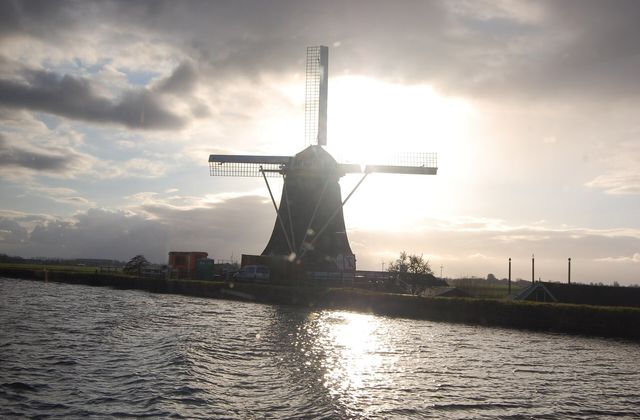 Waterside view of Alphen aan den Rijn in the Dutch Green Heart, with homes along the water