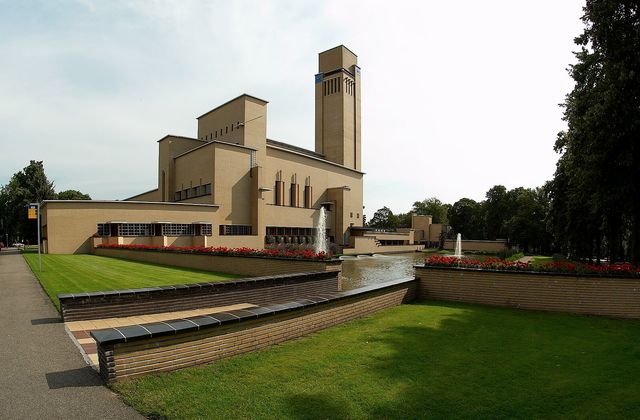 Dudok's modernist town hall with its clock tower in Hilversum