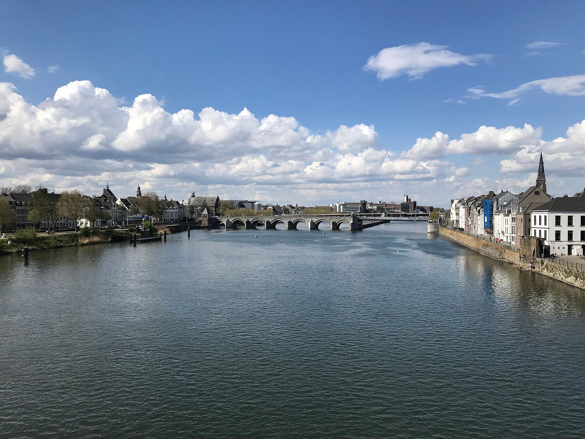 The medieval Sint Servaasbrug over the river Maas in Maastricht on a clear day