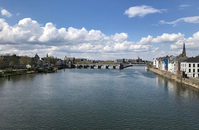 The medieval Sint Servaasbrug over the river Maas in Maastricht on a clear day