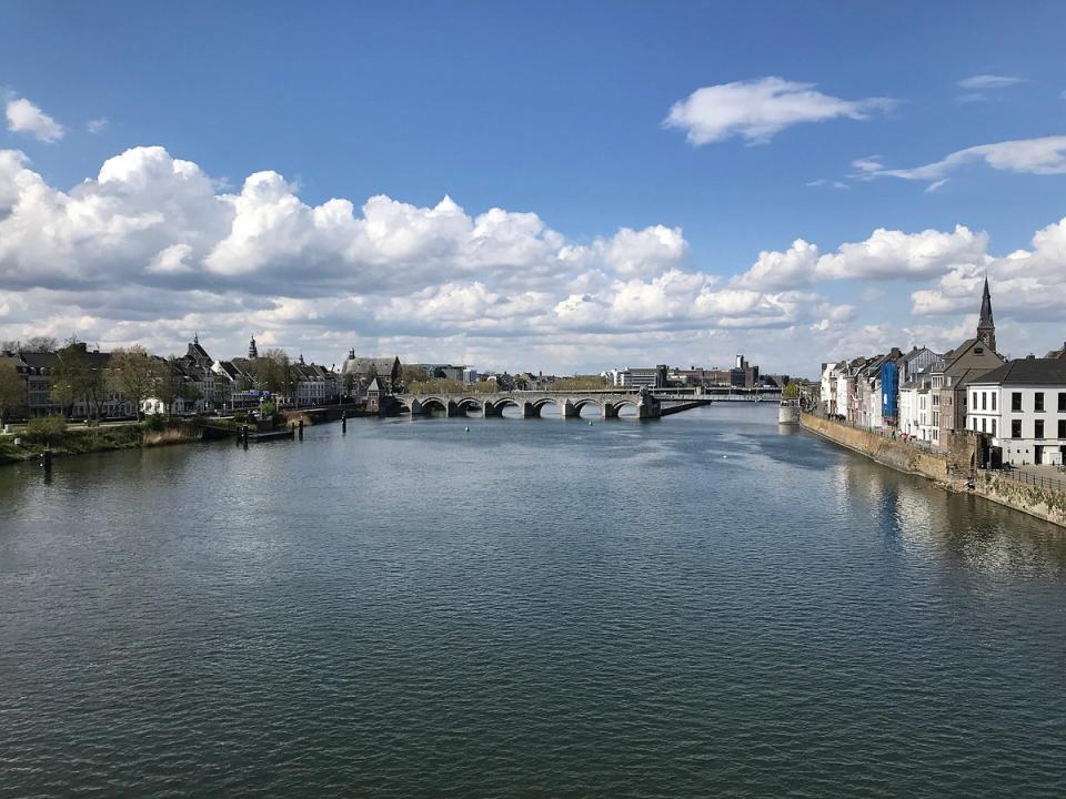 The medieval Sint Servaasbrug over the river Maas in Maastricht on a clear day