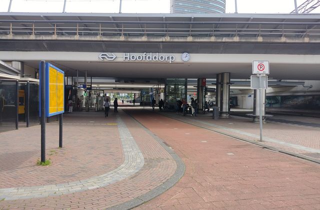 West entrance of Hoofddorp railway station, the four minute rail link to Schiphol Airport